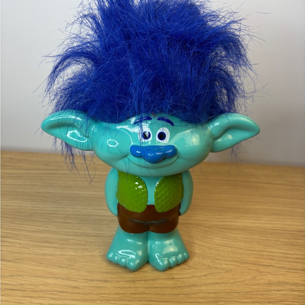 2016 Troll Hug Time Buddy Figurine Coin Bank Blue Hair‎ Teal Body